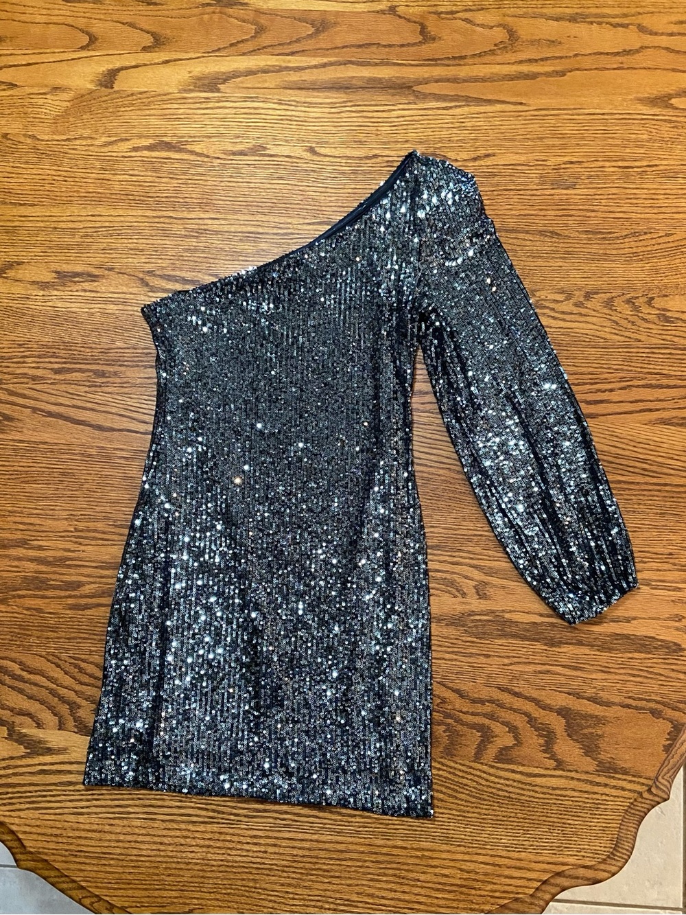 NWT BB DAKOTA Steve Madden Women’s Black Sequin Mini Dress Sz M One Shoulder